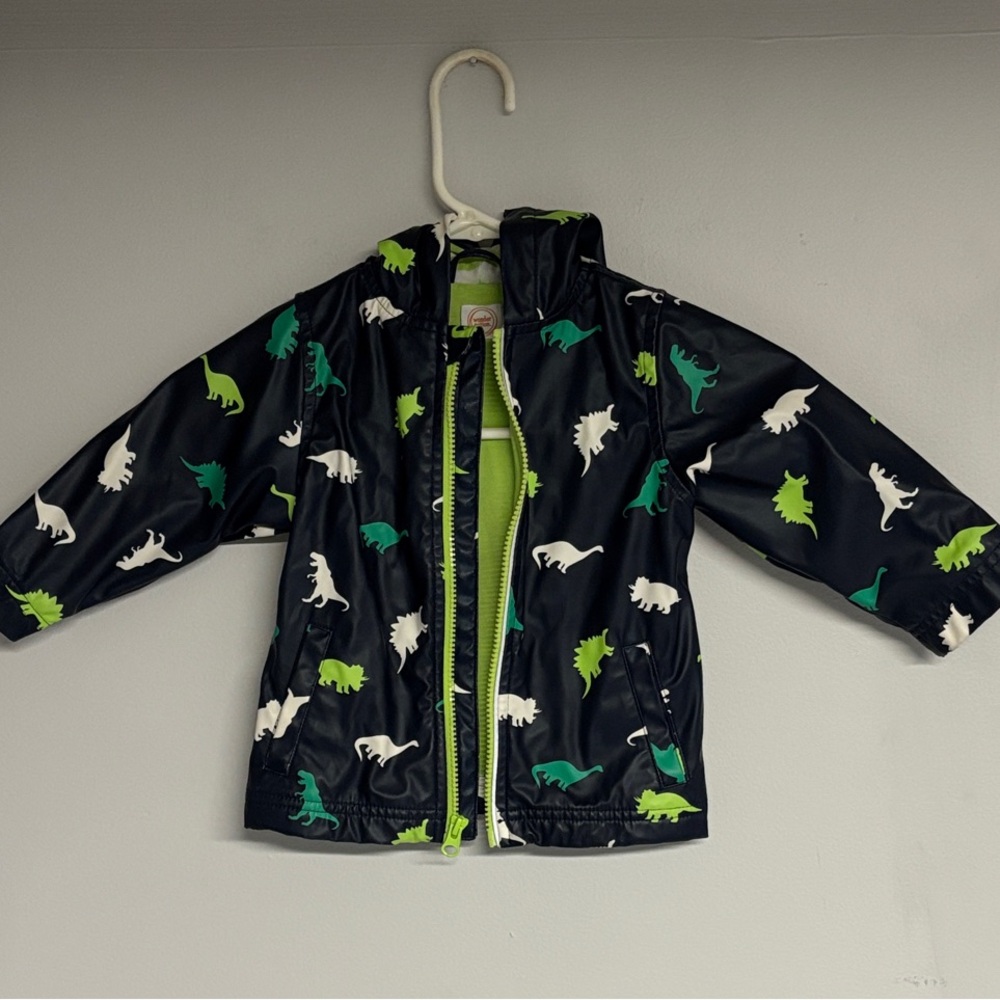 Kids Wonder Nation  NWOT Rain Jacket with Green & White Dinosaur Print